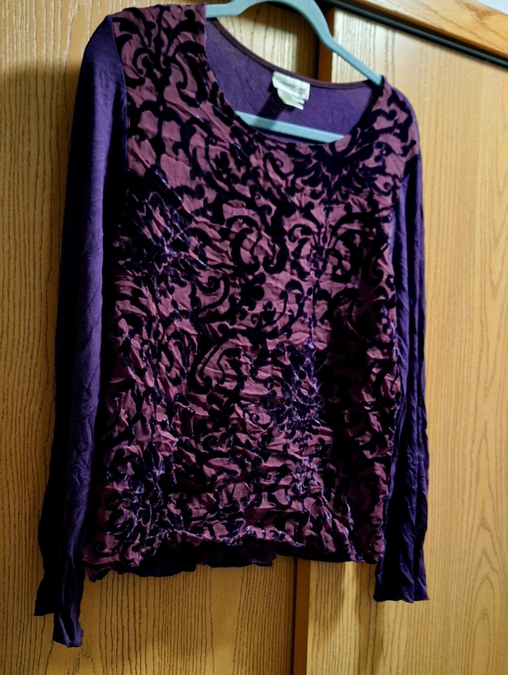 Purple Long-Sleeve Textured Printed Women's Top